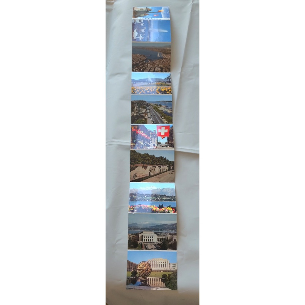 Vintage Geneve Switzerland Fold-Out Postcard Booklet Jaeger Mexichrome Geneva